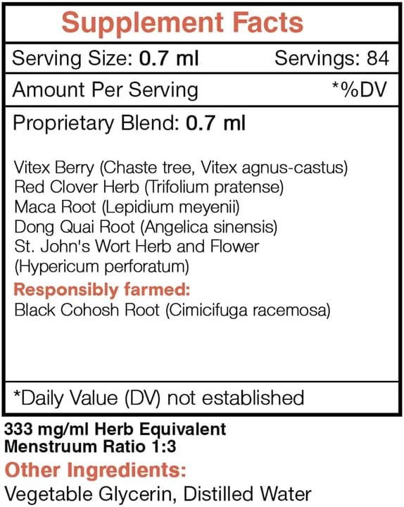 Menopause Secret Alcohol-Free, Glycerite Black Cohosh, Vitex, Red Clover, Maca, Dong Quai, St. John's Wort. Tincture, Herbal Extract Hormone Balance Formula 2 OZ