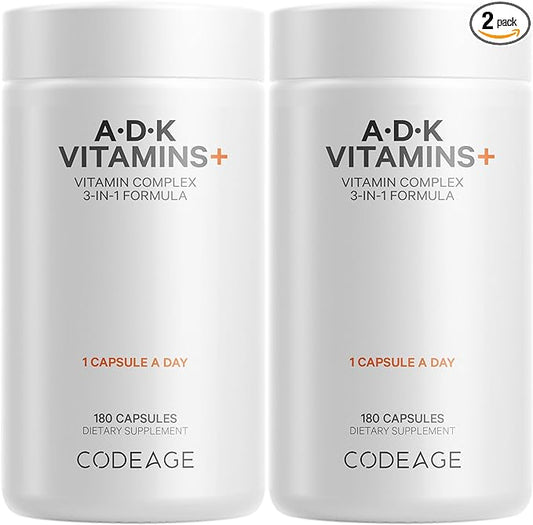 Codeage Vitamin ADK, 6-Month Supply 1 Capsule Per Serving, Immune, Bone & Heart Support, Fat Soluble Vitamins A, Vitamin D3 5000 IU, Vitamin K1 & K2 (MK4 & MK7), A D K Vitamin Supplement, 2 Pack