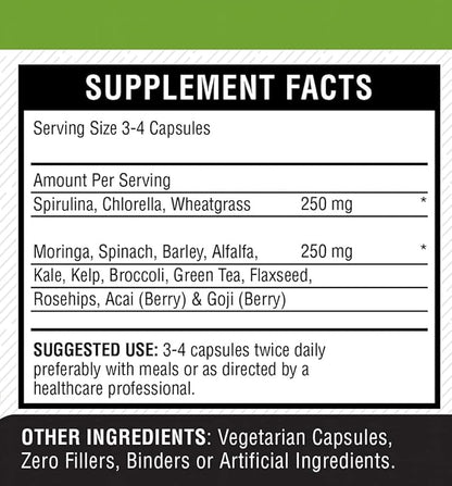 SuperGreens - Spirulina, Chlorella, Wheatgrass + More - Energy & Immune Booster