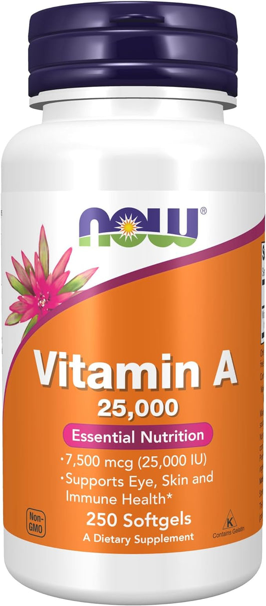 NOW Supplements, Vitamin A (Fish Liver Oil) 25,000 IU, Essential Nutrition, 250 Softgels