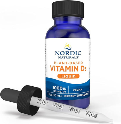 Nordic Naturals Plant-Based Vitamin D3 Liquid - 1 oz - 1000 IU Vitamin D3 - Healthy Bones, Mood & Immune System Function - Non-GMO, Vegan - 60 Servings