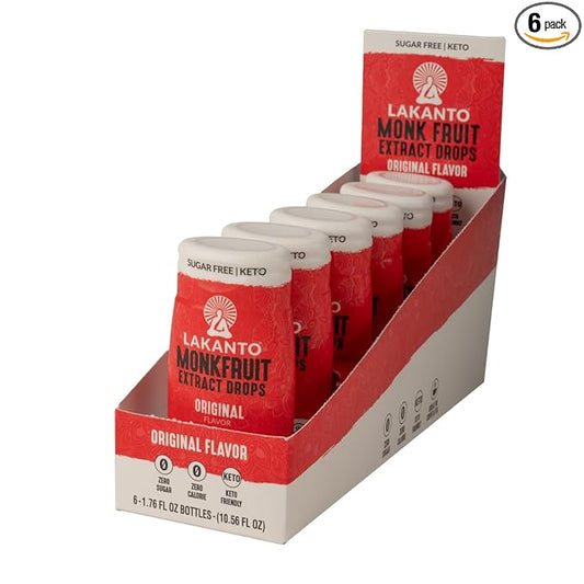 Lakanto Liquid Monk Fruit Extract Drops - Zero Calorie, Zero Sugar, Keto Drink Sweetener, Sugar Substitute, On the Go, Tea, Coffee, Water, Smoothies, Other Drinks (Original - 1.76 fl oz - Pack of 6)