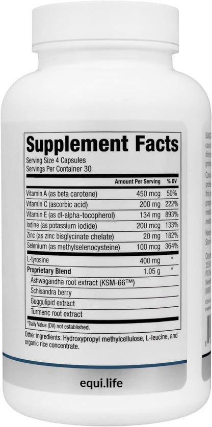 Equilife - Daily Thyroid Support, Thyroid Supplement, Promotes Stress Relief, Contains Zinc, Copper, Vitamin A, & Selenium, Rich in Antioxidants, Gluten-Free, Nut-Free, Non-GMO (120 Capsules)