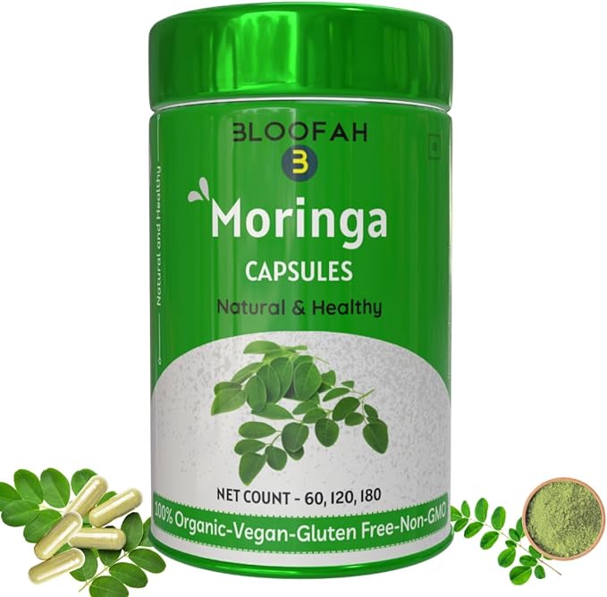 Moringa Oleifera Capsules 500mg - 60 Count |100% Pure Leaf Powder - 1 Month Supply | Nutrient-Rich Vegetarian Green Superfood, Natural & Healthy, Non GMO & Gluten Free Formula