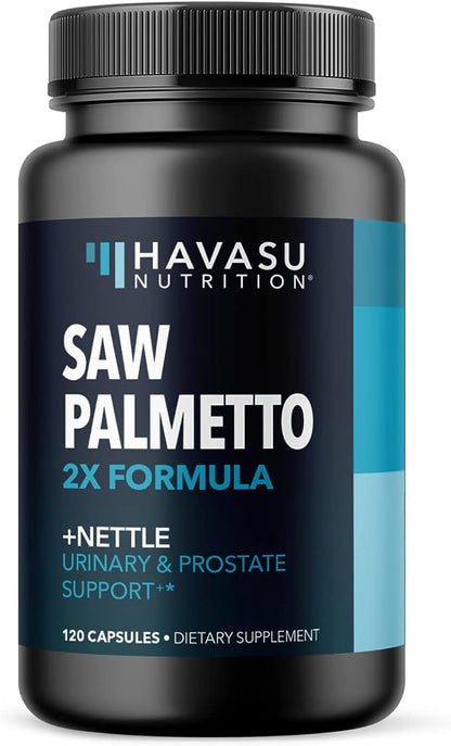 Saw Palmetto with Stinging Nettle Extract | 2X Formula Saw Palmetto Prostate Support Supplement for Men's Health | DHT Blocker for Men to Support Hair, Bladder and Prostate Health | 2 Month Supply