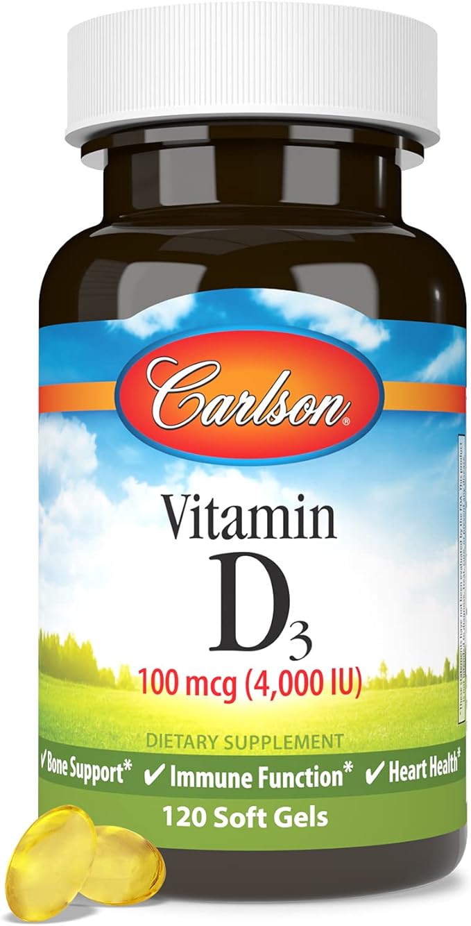 Carlson - Vitamin D3, 4000 IU (100 mcg), Vitamin D Supplements, Bone & Immune Health, Cholecalciferol Supplement, Gluten Free Vitamin D Capsules, 120 Softgels