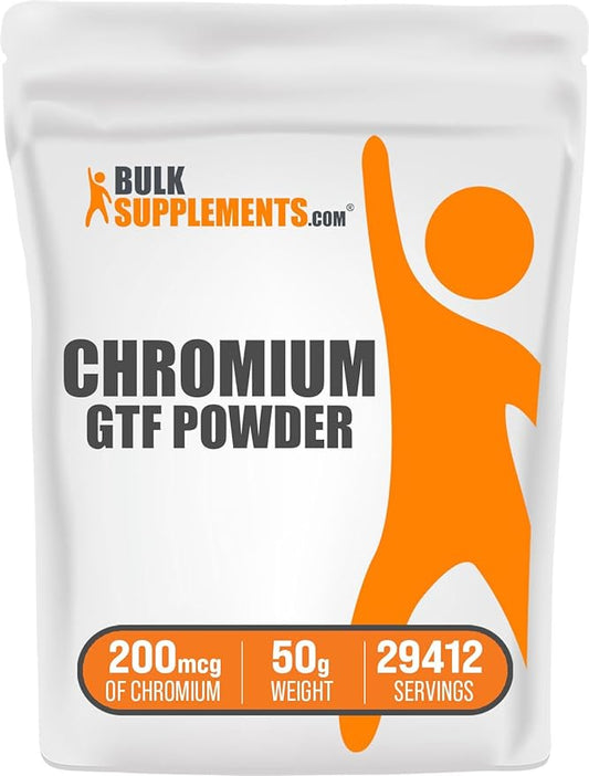 BulkSupplements.com Chromium GTF Powder, Chromium Polynicotinate - GTF Chromium 200mcg, Chromium Supplements - Yeast Free, 200mcg of Chromium, 1.7mg per Serving, 50g (1.8 oz) (Pack of 1)