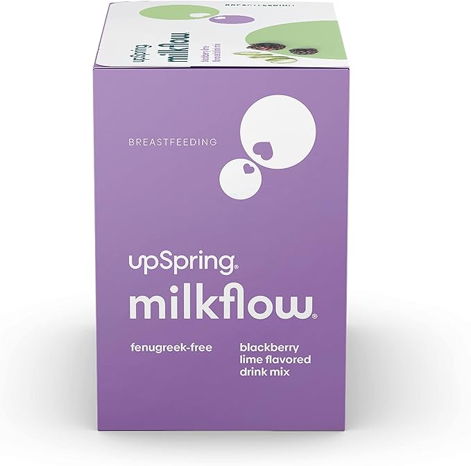 UpSpring Milkflow Fenugreek-Free BlackBerry Lime Drink Mix | Breastfeeding Supplement for Lactation Support | Moringa, Blessed Thistle, Fennel, Anise Promote Healthy Breastmilk Supply | 16 Ct