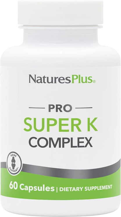 Natures Plus PRO Super K Complex - 60 Capsules - Promotes Healthy Calcium Metabolism - Includes Vitamins K1 & K2 - Non-GMO, Vegan & Gluten Free - 60 Servings