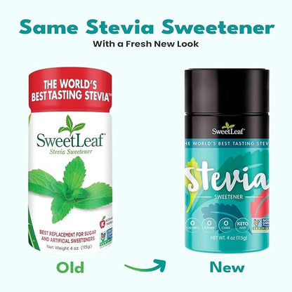 SweetLeaf Stevia Powder Shaker Jar - Zero Calorie Stevia Sweetener, No Bitter Aftertaste, Plant-Based Sugar Substitute from Keto, Non-GMO Sweet Leaf Stevia, 4 Oz Ea (Pack of 2)