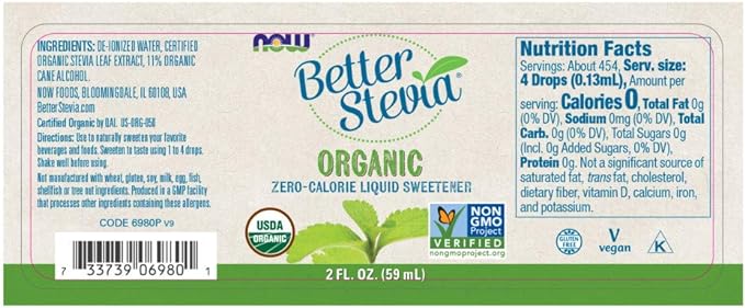 NOW Foods Organic Liquid BetterStevia, 2-Ounce