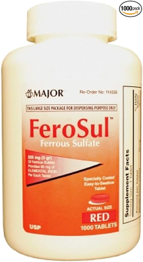 Major FEROSUL 5GR FC RED TABS Ferrous SULFATE-325 MG Red 1000 Tablets UPC 309047590803