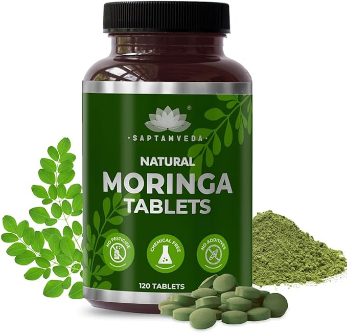 Natural Moringa Tablets, Drumstick Leaf Tablets (120 Tablets) - 500mg Each | Natural Multi-Vitamin | Rich in Anti-Oxidant, Immunity Booster | Good for Hair & Skin from India Farms