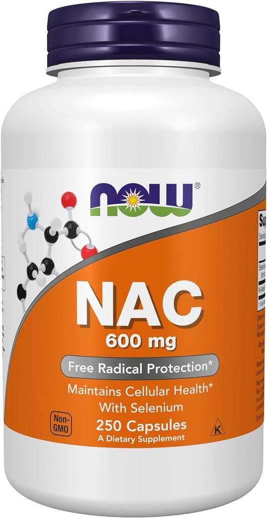 NOW Supplements, NAC (N-Acetyl Cysteine) 600 mg with Selenium & Molybdenum, 250 Veg Capsules