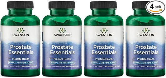 Swanson Prostate Essentials - Mineral and Herbal Supplement Promoting Prostate Health Support - Zinc andSaw Palmetto Formula Aiding Urinary Tract Flow and Bladder Control -(90 Veggie Capsules) 4 Pack