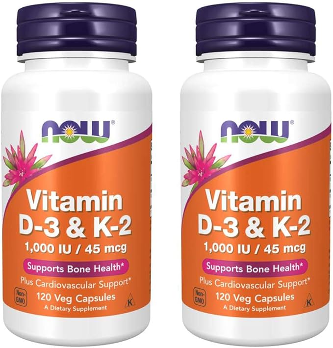 Now Foods Vitamin D-3 & K-2, 120 Vegetable Capsule (2 Pack)