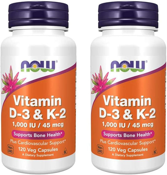 Now Foods Vitamin D-3 & K-2, 120 Vegetable Capsule (2 Pack)