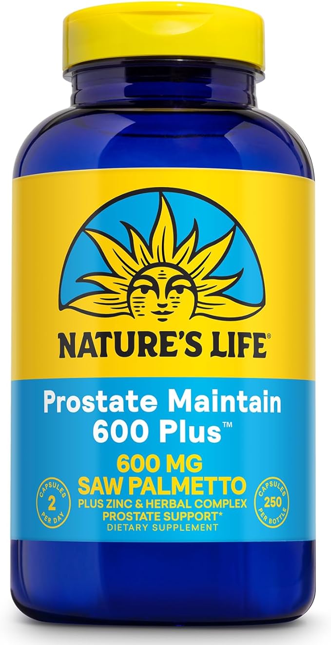 Nature's Life Prostate Maintain 600 Plus - Prostate Support Supplement for Men's Health - Saw Palmetto, Pygeum Herbal Complex and Zinc Supplements - 125 Servings, 250 Vegetarian Capsules