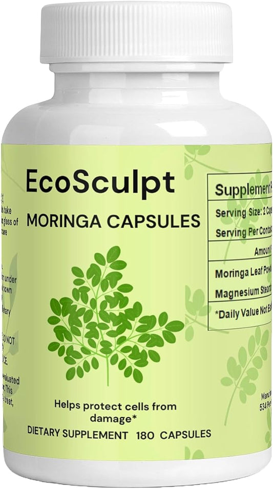 Moringa Oleifera | 180 Capsules | Non-GMO and Gluten Free Supplement | Complete Green Superfood | from Moringa Leaf Powder (1)