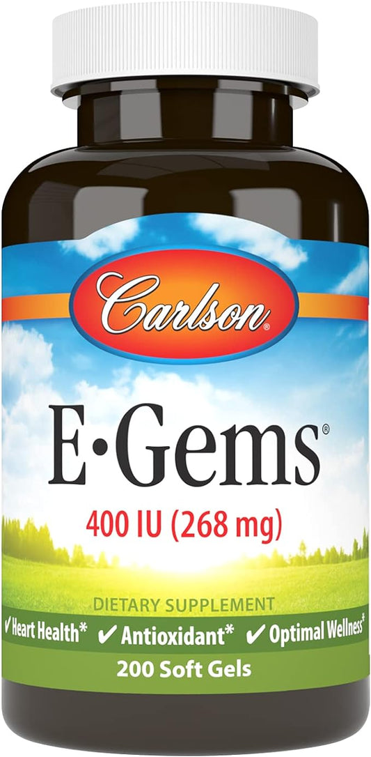 Carlson - E-Gems, 400 IU, Heart Health & Optimal Wellness, Antioxidant, 200 soft gels