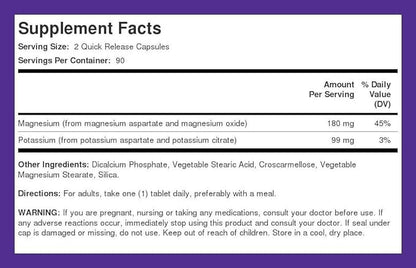 Potassium Magnesium Aspartate Complex | 180 Capsules | Non-GMO, Gluten Free Supplement | by Piping Rock