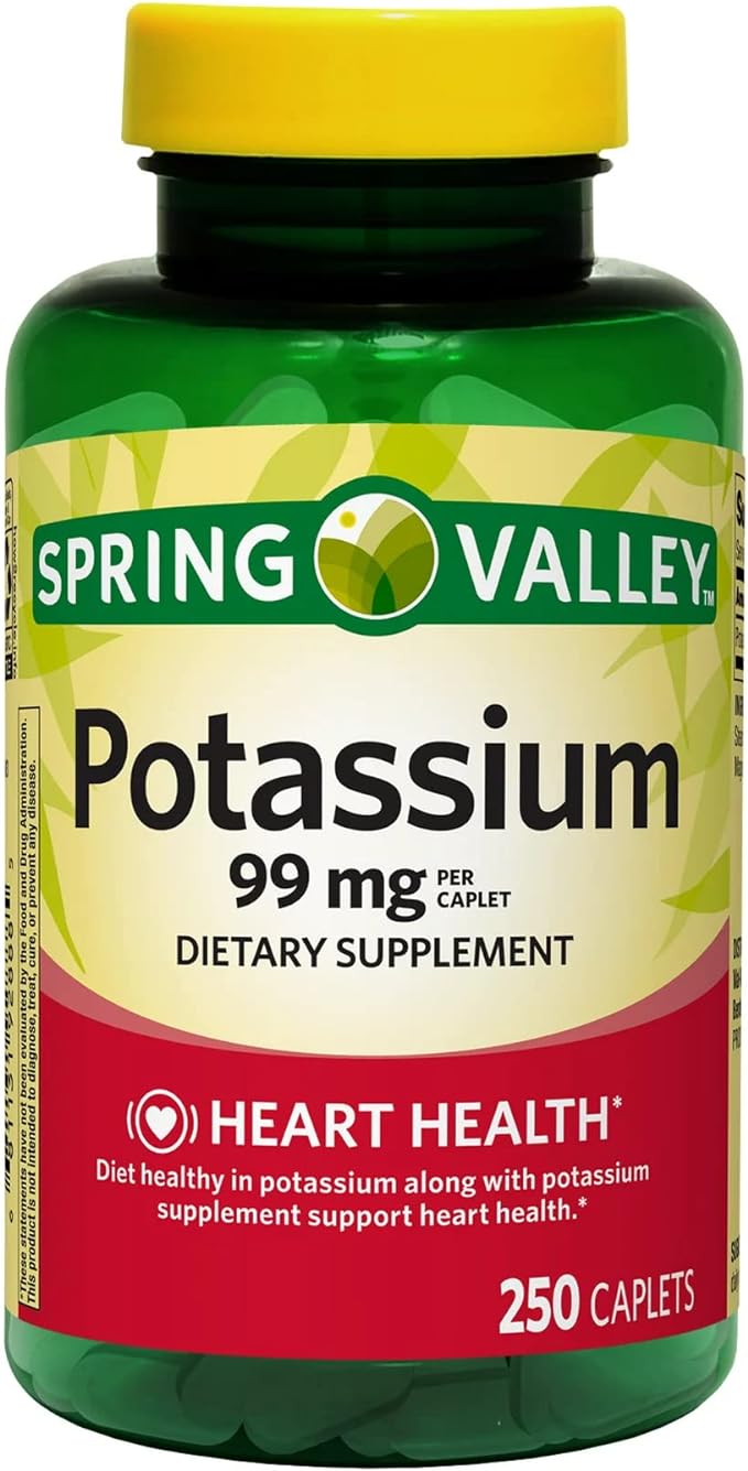 Spring Valley Potassium Caplets 99 mg 250 Caplets - Dietary Supplement + Luall Sticker