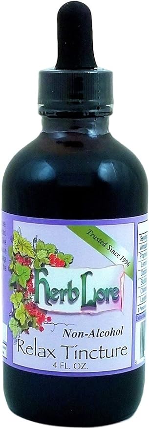 Herb Lore Relax Tincture 4 fl oz Alcohol Free - Liquid Drops with Lemon Balm Extract, Chamomile & Skullcap for Kids & Adults