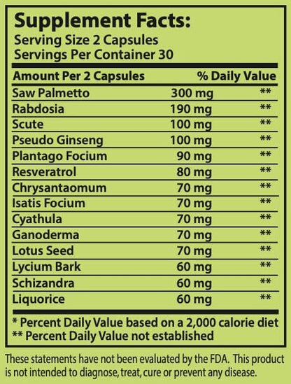 PCS Matrix - Lower PSA Levels - See Our LAB Results! - 100% Natural Ingredients: Saw Palmetto, Rabdosia, Scute, Plantago Focium, Chrysantaomum, Ganoderma, Lotus Seed - Vegan Capsules (60ct)