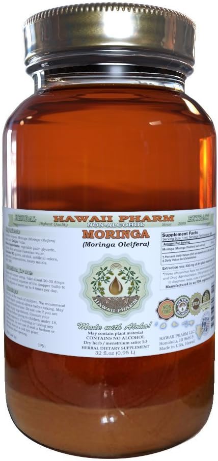 Moringa Alcohol-Free Liquid Extract, Moringa (Moringa Oleifera) Leaf Glycerite Herbal Supplement 32 oz