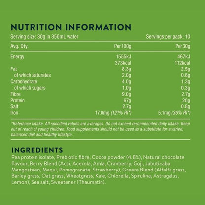 Nuzest – Protein Greens + Berries – Superfood Powder – Plant Protein Blend - 300g / 10.6 oz Pouch (10 Servings) (Cocoa, 300g)