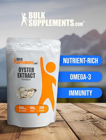 BulkSupplements.com Oyster Extract Powder - Oyster Supplement, from Whole Oyster Shells, Oyster Powder - Gluten Free, 500mg per Serving, 100g (3.5 oz) (Pack of 1)