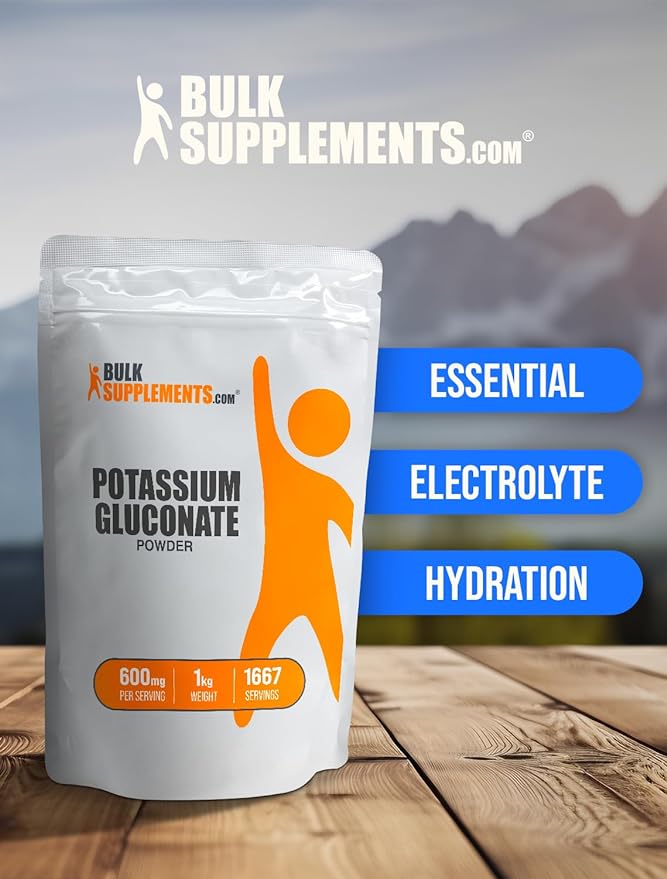 BulkSupplements.com Potassium Gluconate Powder - Potassium Supplement, Potassium Gluconate Supplement, Potassium Powder - Gluten Free, 600mg per Serving (99mg Potassium), 1kg (2.2 lbs)