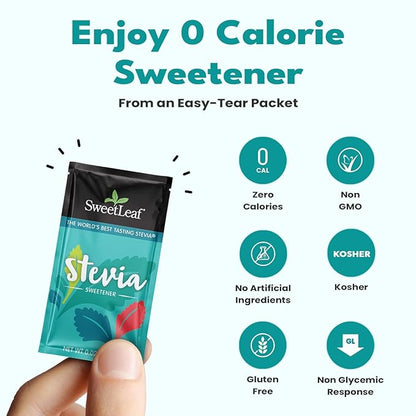 SweetLeaf Stevia Packets - Zero Calorie Stevia Powder, No Bitter Aftertaste, Sugar Substitute for Keto Coffee, Nothing Artificial, Non-GMO Stevia Sweetener Packets, 70 Count