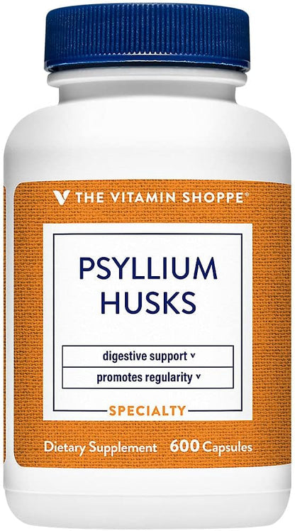 The Vitamin Shoppe Psyllium Husks – Plantago Ovata Fiber Supplement That Supports Regularity & Healthy Cholesterol, 840 mg per Serving - Gluten Free (600 Capsules)