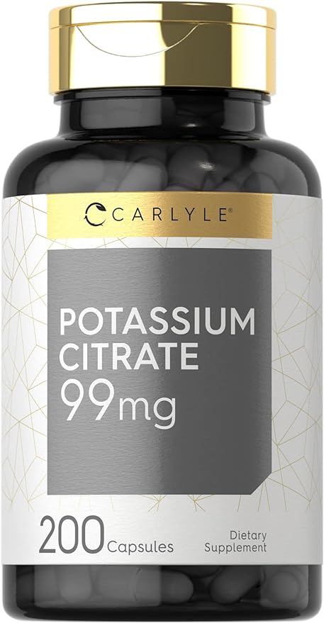 Carlyle Potassium Citrate 99mg | 200 Capsules | Non-GMO and Gluten Free Supplement