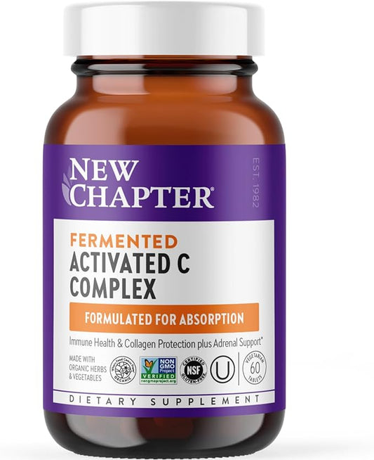 New Chapter Fermented Activated C Complex, Rich in Vitamin C for Immune Health, Collagen Protection + Adrenal Support, Made with Organic Herbs, Non-GMO, 60 Count