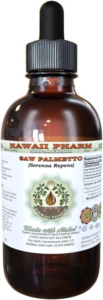 Hawaii Pharm Saw Palmetto Alcohol-Free Liquid Extract, Organic Saw Palmetto (Serenoa Repens) Dried Berry Glycerite Natural Herbal Supplement, USA 4 fl.oz