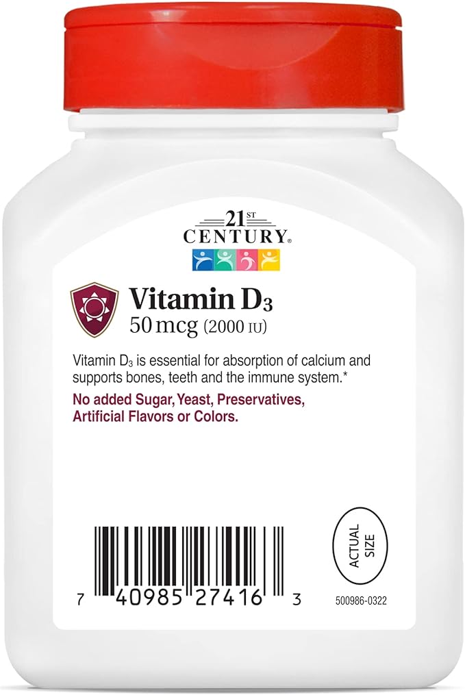 21st Century D3 2000 IU Softgels, 250 Count