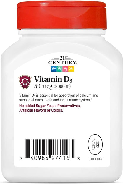 21st Century D3 2000 IU Softgels, 250 Count