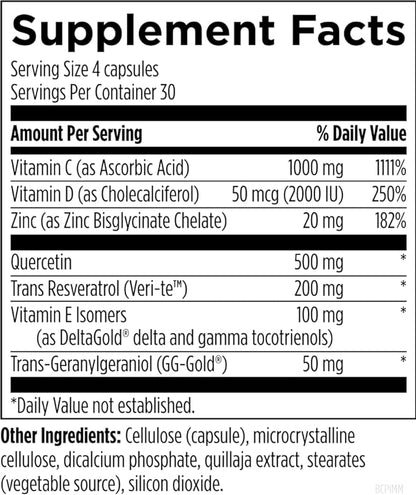 Designs for Health BioCap Immune - Antioxidant Immune Support Supplement - Vitamin C with Bioflavonoids, Vitamin D 2000 IU + Chelated Zinc - Resveratrol, Quercetin + Vitamin E (120 Vegan Capsules)