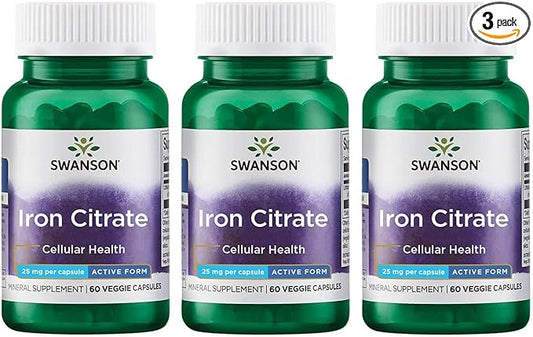 Swanson Iron Citrate 25 Milligrams 60 Veg Capsules (3 Pack)