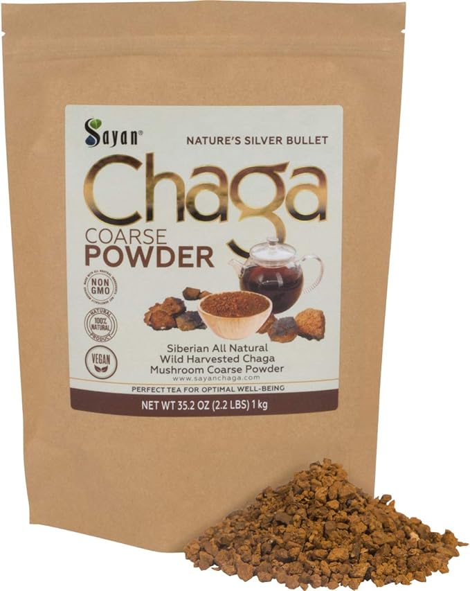 Sayan Siberian Raw Ground Chaga Powder 2.2 Lbs (1Kg) - Wild Forest Mushroom Tea, Powerful Adaptogen Antioxidant Supplement, Support for Immune System, Digestive Health