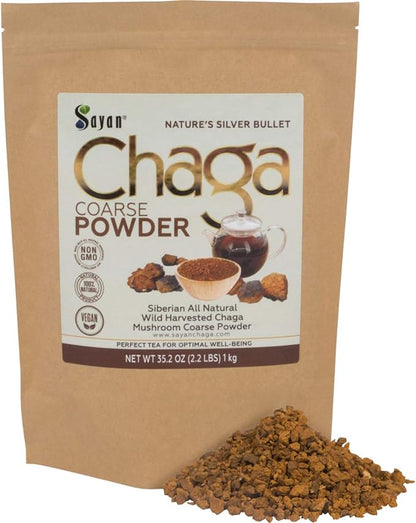 Sayan Siberian Raw Ground Chaga Powder 2.2 Lbs (1Kg) - Wild Forest Mushroom Tea, Powerful Adaptogen Antioxidant Supplement, Support for Immune System, Digestive Health