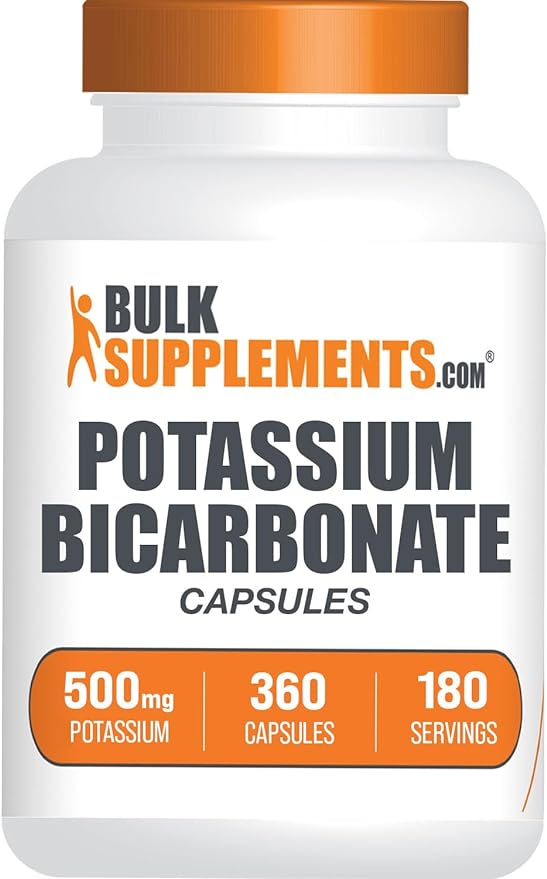 BulkSupplements.com Potassium Bicarbonate Capsules - Potassium Supplement, Potassium Bicarbonate Food Grade, Potassium 500mg - 2 Potassium Capsules per Serving, 180-Day Supply, 360 Capsules