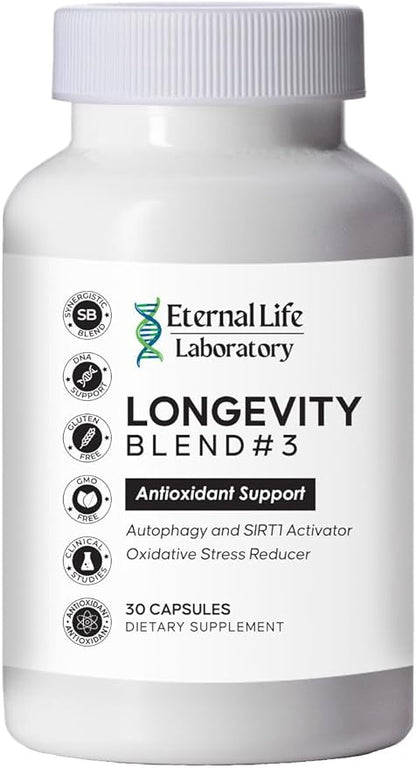 Longevity Blend #3 Antioxidant Support - Resveratrol, SIRT1 & Autophagy Supplement, AMPK Activator, Fisetin, Pterostilbene, Spermidine, Anti-Aging Supplement- 30 Capsules