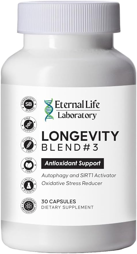 Longevity Blend #3 Antioxidant Support - Resveratrol, SIRT1 & Autophagy Supplement, AMPK Activator, Fisetin, Pterostilbene, Spermidine, Anti-Aging Supplement- 30 Capsules