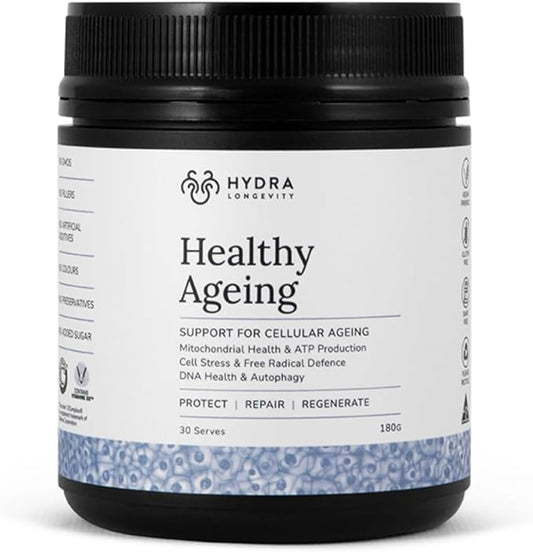 Healthy Ageing Supplement Powder, Anti-Ageing Effects, Contains Quercetin, Resveratrol and Nrf2 Activators, Antioxidants Rich Nutrient-Dense, Non-GMO, Vegan (180 Grams (30 Servings)