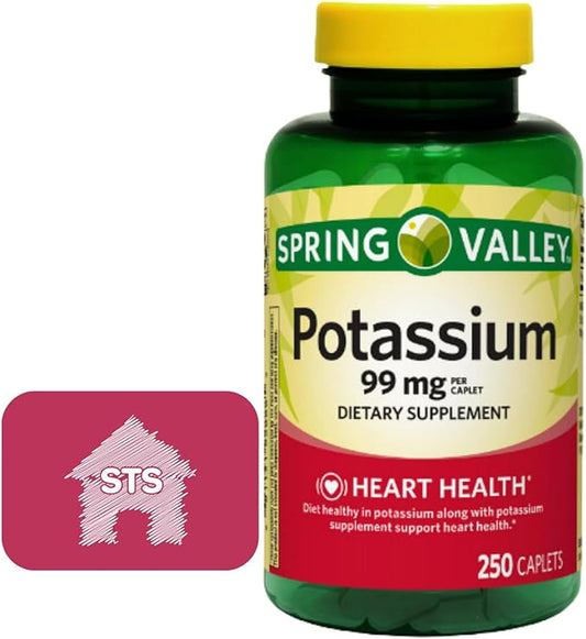 Spring Valley Potassium 99 mg, 250 Count + STS Sticker.