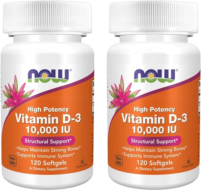 Now Foods Now Foods High Potency Vitamin D-3, 10,000 IU, 120 Softgels, 2 Pack