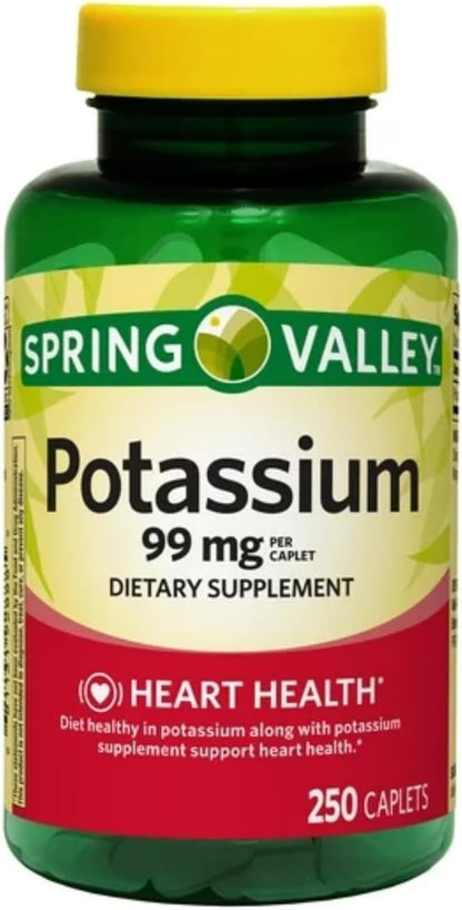 Spring Valley Potassium 99 mg, 250 Count + STS Sticker.